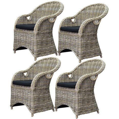 AVH-Collectie 4 stuks Macau dining tuinstoel met handgat naturel rotan AVH-Collectie 4 stuks Macau dining tuinstoel met handgat naturel rotan
