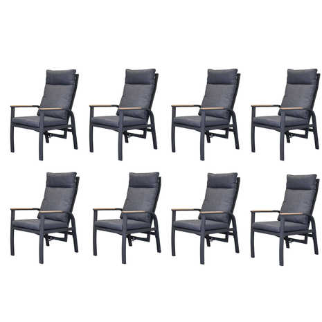 AVH-Collectie Kota dining tuinstoel verstelbaar antraciet aluminium set van 8 AVH-Collectie Kota dining tuinstoel verstelbaar antraciet aluminium set van 8