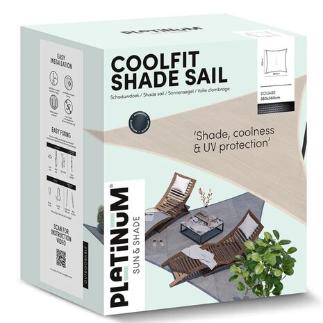 Platinum Platinum Sun & Shade Coolfit schaduwdoek vierkant 360x360cm Greige Platinum Platinum Sun & Shade Coolfit schaduwdoek vierkant 360x360cm Greige