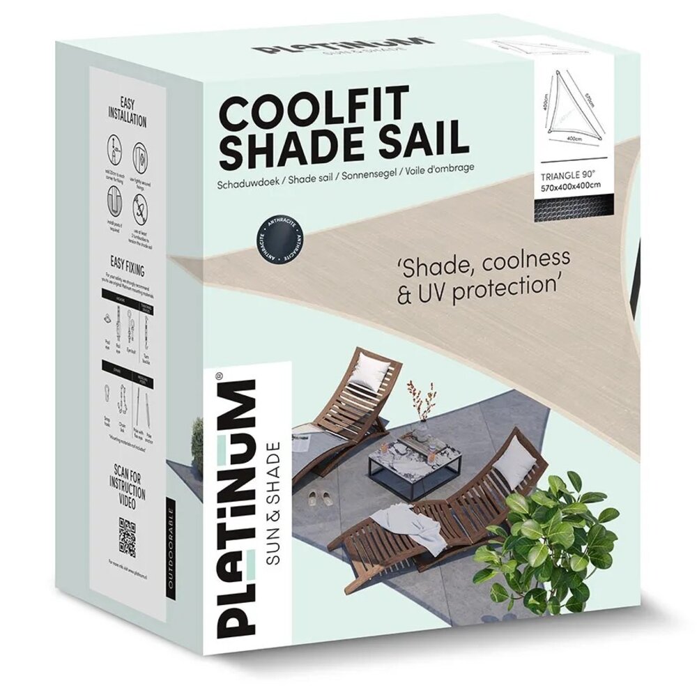 Platinum Platinum Sun & Shade Coolfit schaduwdoek driehoek 90° 570x400x400cm Zwart Platinum Platinum Sun & Shade Coolfit schaduwdoek driehoek 90° 570x400x400cm Zwart