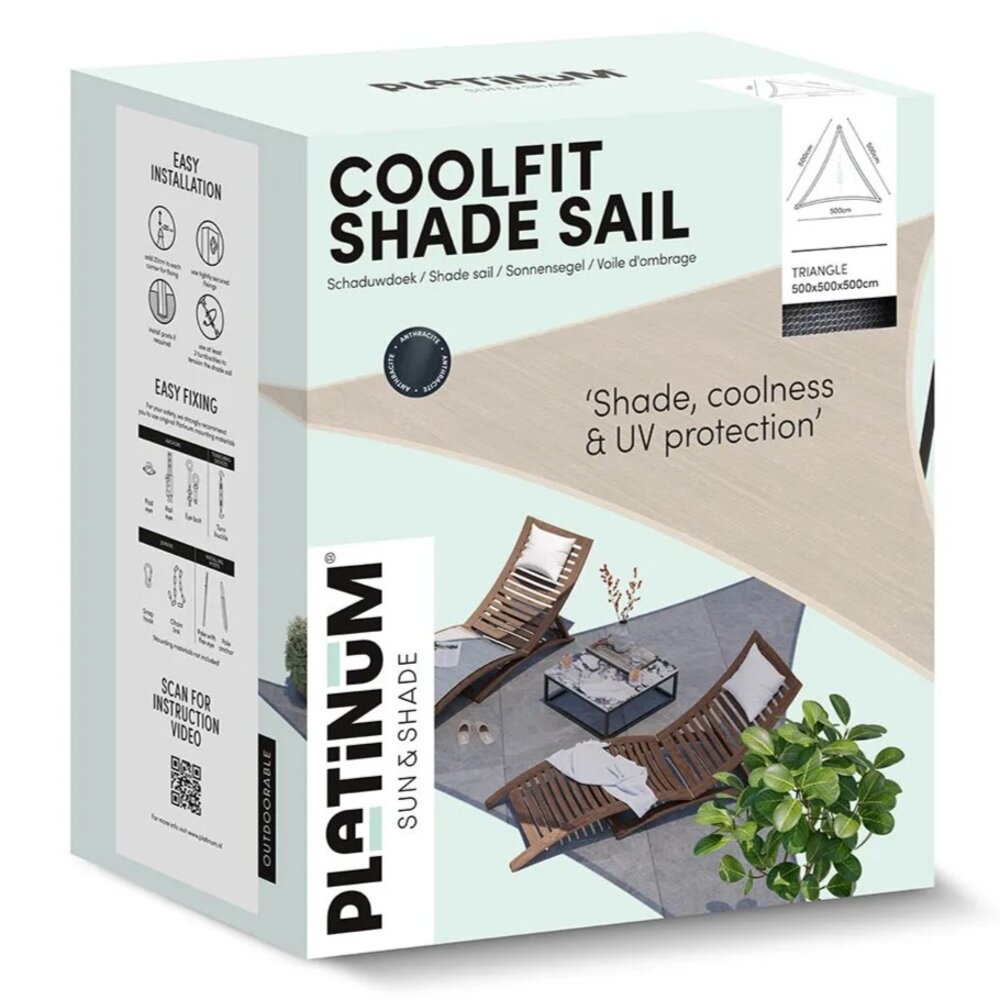 Platinum Platinum Sun & Shade Coolfit schaduwdoek driehoek 500x500x500cm Olijf Platinum Platinum Sun & Shade Coolfit schaduwdoek driehoek 500x500x500cm Olijf