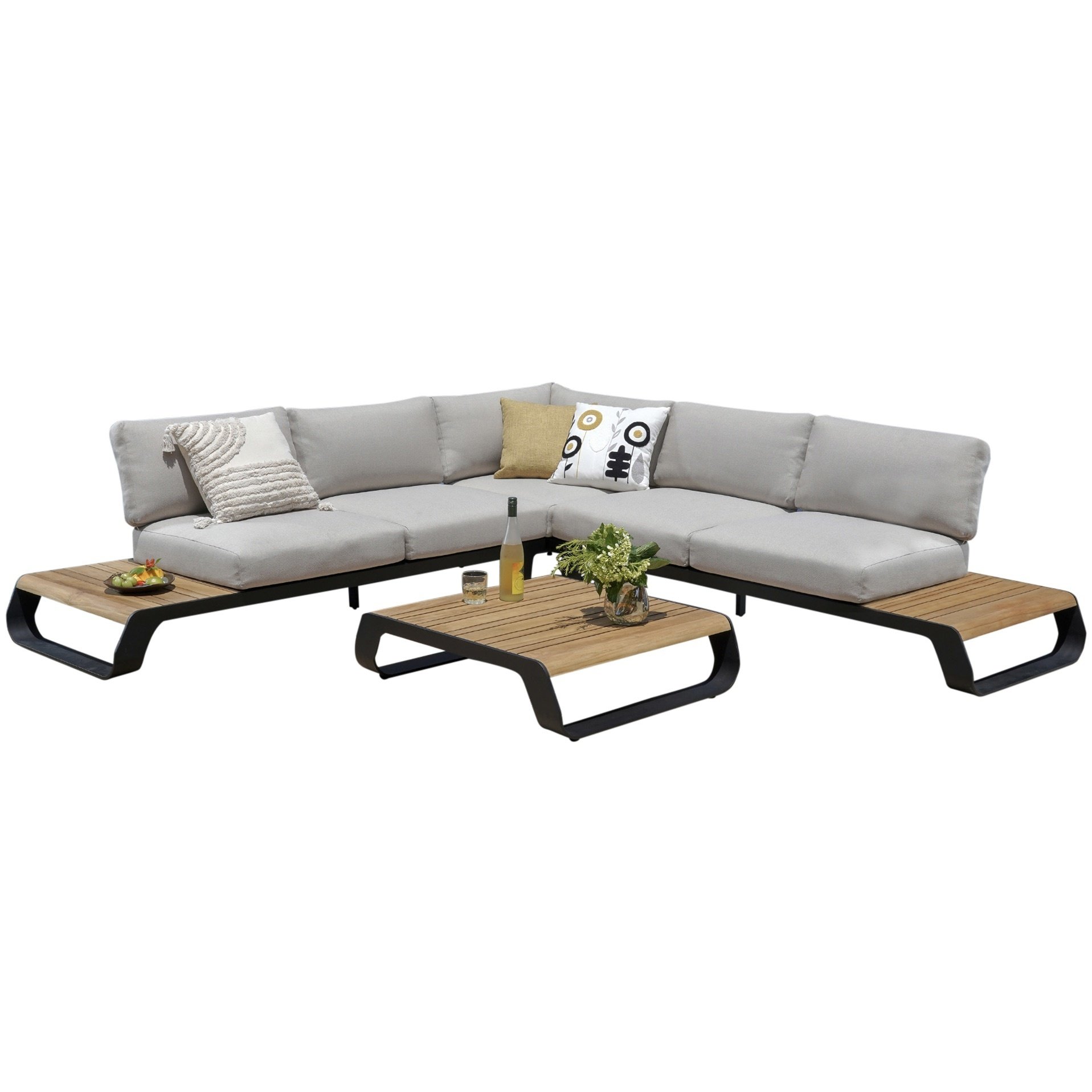 AVH-Collectie Showroommodel Fidji platform hoek loungeset 3 delig aluminium teak antraciet