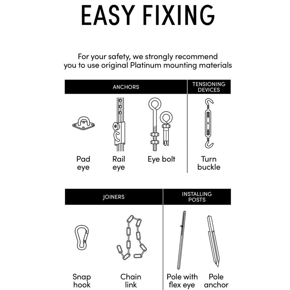 Platinum Platinum Sun & Shade bevestigingsset voor schaduwdoek driehoek Platinum Platinum Sun & Shade bevestigingsset voor schaduwdoek driehoek