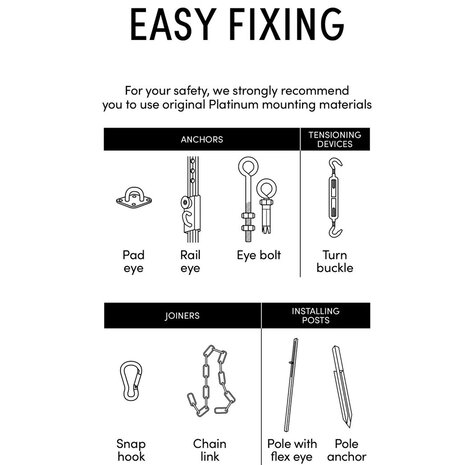 Platinum Platinum Sun & Shade bevestigingsset voor schaduwdoek vierkant en rechthoek Platinum Platinum Sun & Shade bevestigingsset voor schaduwdoek vierkant en rechthoek