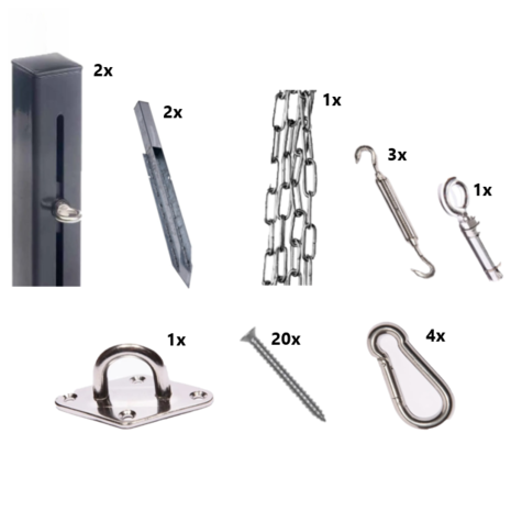 Platinum Platinum bevestigingsmaterialen schaduwdoek voor een vierkant en rechthoek combinatiepakket 2 Platinum Platinum bevestigingsmaterialen schaduwdoek voor een vierkant en rechthoek combinatiepakket 2