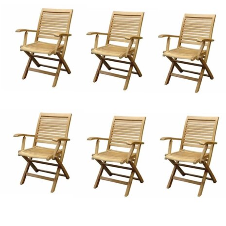 AVH-Collectie Arona dining tuinstoel inklapbaar met armleuning teak set van 6 AVH-Collectie Arona dining tuinstoel inklapbaar met armleuning teak set van 6