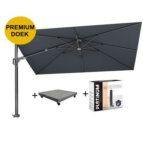 Platinum Challenger T2 premium zweefparasol 260x350 cm faded black met parasolvoet 90kg en hoes Platinum Challenger T2 premium zweefparasol 260x350 cm faded black met parasolvoet 90kg en hoes