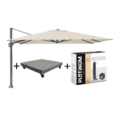 Platinum Challenger T1 premium zweefparasol 400x300 cm champagne parasolvoet 120kg en hoes Platinum Challenger T1 premium zweefparasol 400x300 cm champagne parasolvoet 120kg en hoes