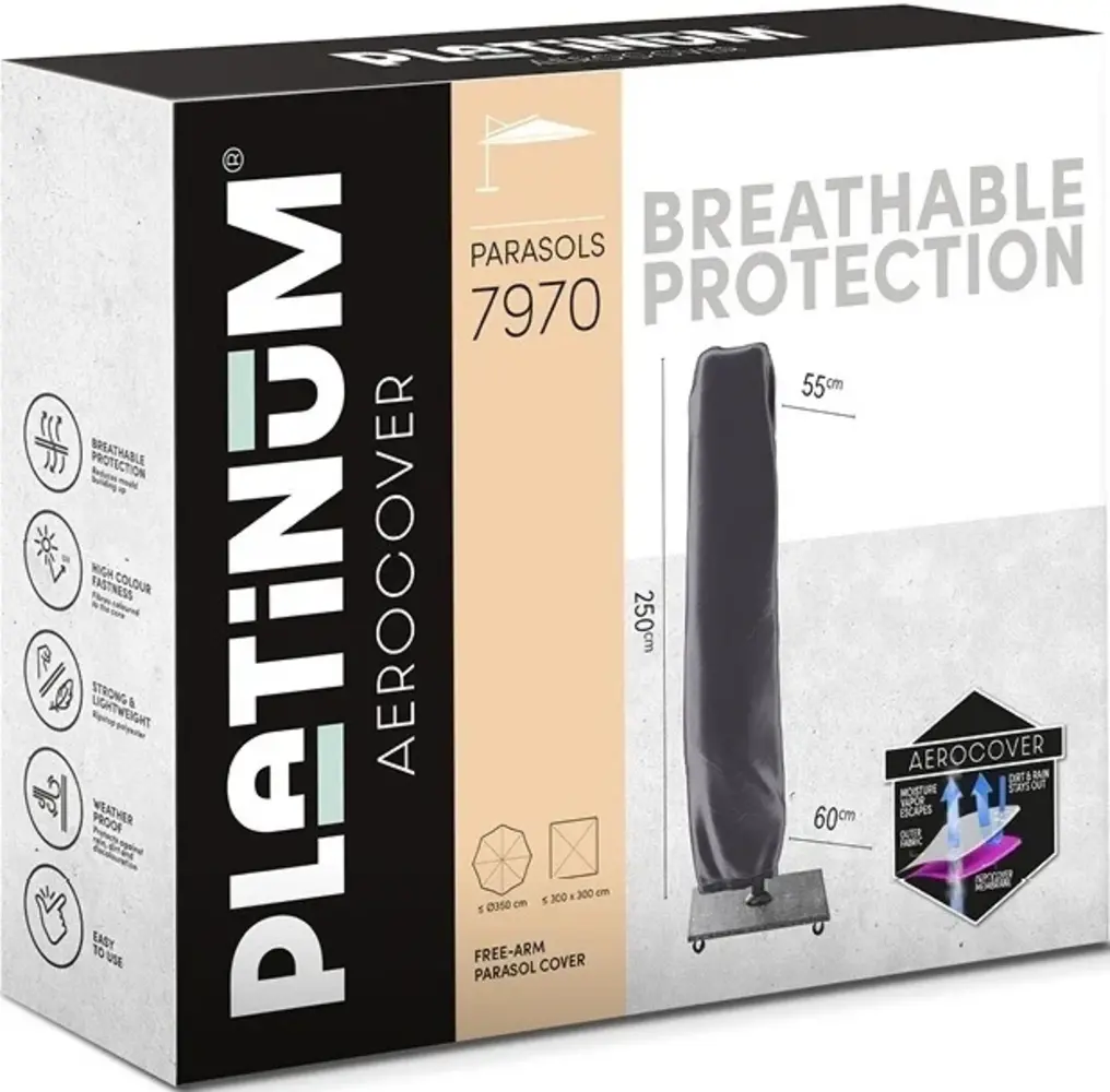 Platinum Challenger T2 premium zweefparasol 350x260 cm champagne met parasolvoet 90kg en hoes Platinum Challenger T2 premium zweefparasol 350x260 cm champagne met parasolvoet 90kg en hoes