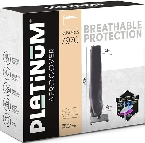 Platinum Challenger T2 premium zweefparasol 350x260 cm champagne met parasolvoet 90kg en hoes Platinum Challenger T2 premium zweefparasol 350x260 cm champagne met parasolvoet 90kg en hoes