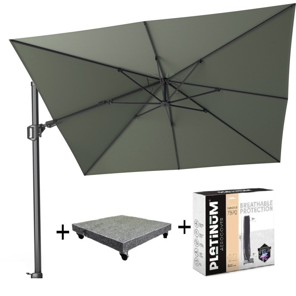 Platinum Challenger T2 zweefparasol 300x300 cm olijf met parasolvoet 90kg en hoes Platinum Challenger T2 zweefparasol 300x300 cm olijf met parasolvoet 90kg en hoes