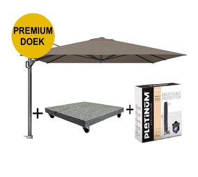 Platinum Challenger T1 premium zweefparasol 350x350 cm havanna met parasolvoet 120 kg en hoes Platinum Challenger T1 premium zweefparasol 350x350 cm havanna met parasolvoet 120 kg en hoes