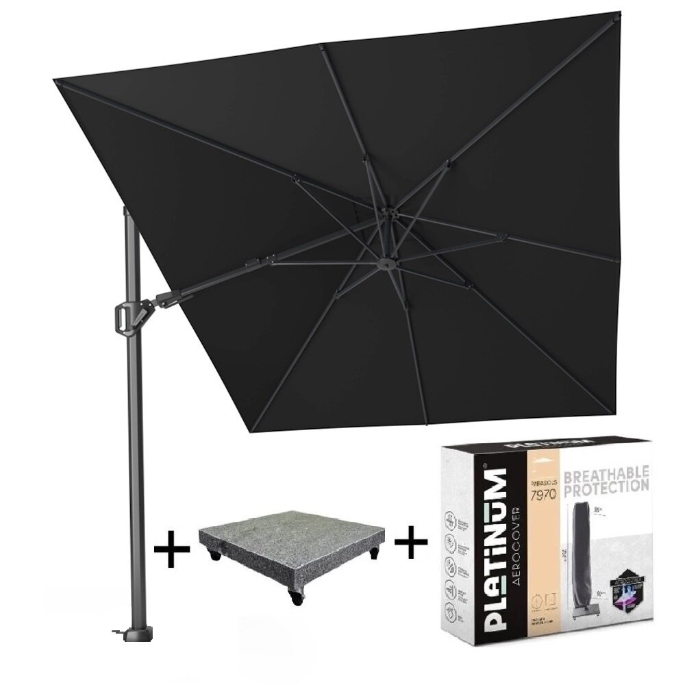 Platinum Challenger T2 zweefparasol 350x260 cm zwart met parasolvoet 90KG voet en hoes Platinum Challenger T2 zweefparasol 350x260 cm zwart met parasolvoet 90KG voet en hoes