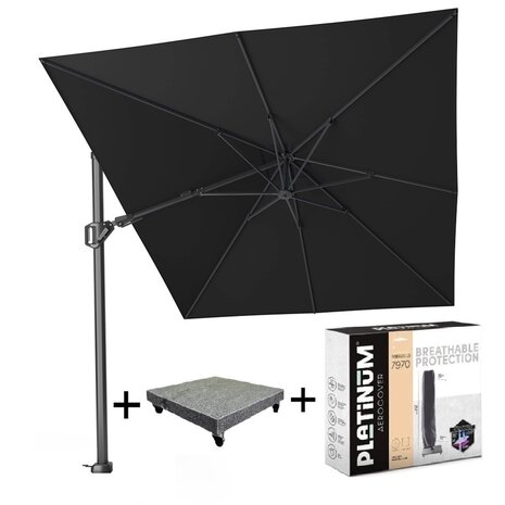 Platinum Challenger T2 zweefparasol 350x260 cm zwart met parasolvoet 90KG voet en hoes Platinum Challenger T2 zweefparasol 350x260 cm zwart met parasolvoet 90KG voet en hoes
