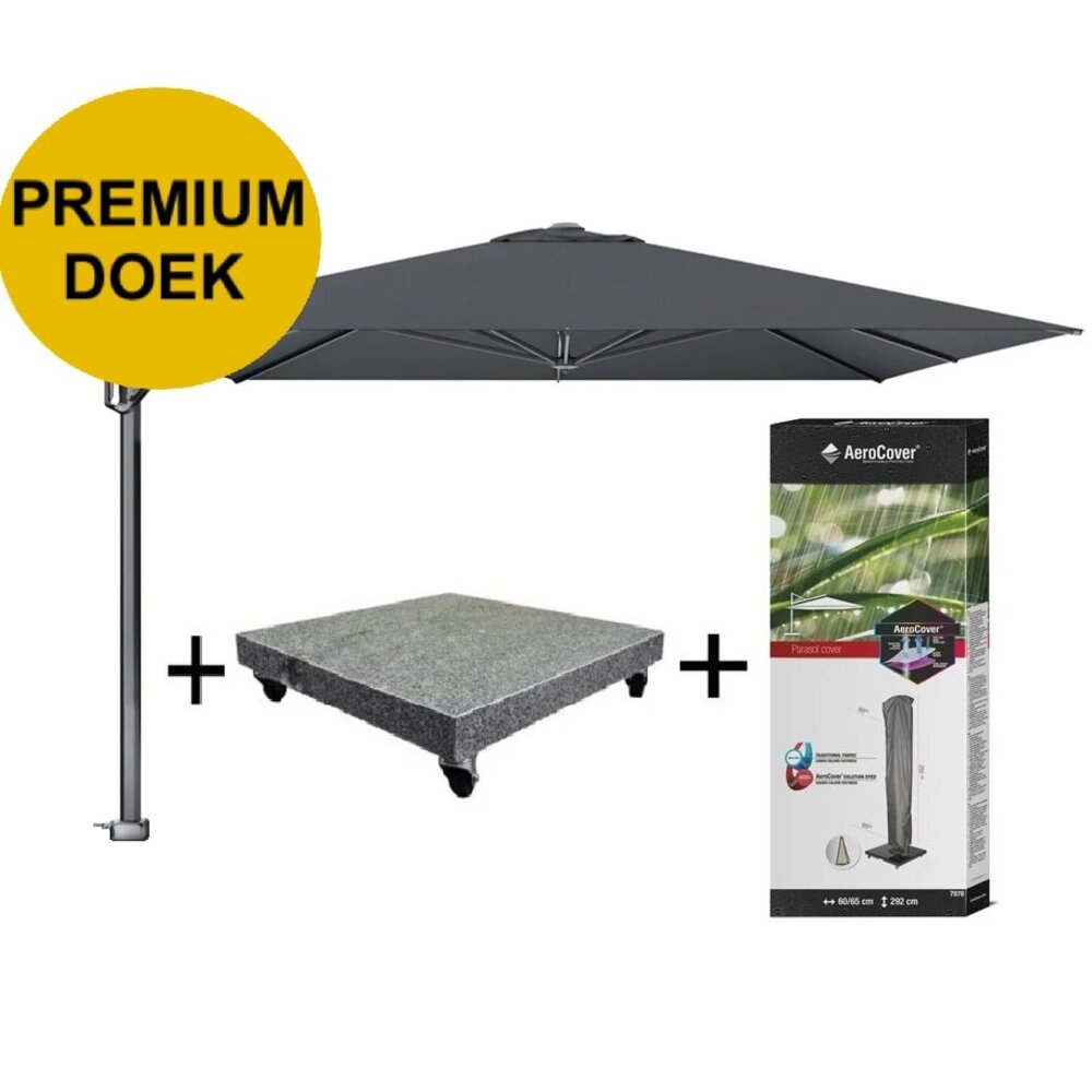 Platinum Challenger T1 premium zweefparasol 350x350 cm faded black met parasolvoet 120kg en hoes Platinum Challenger T1 premium zweefparasol 350x350 cm faded black met parasolvoet 120kg en hoes