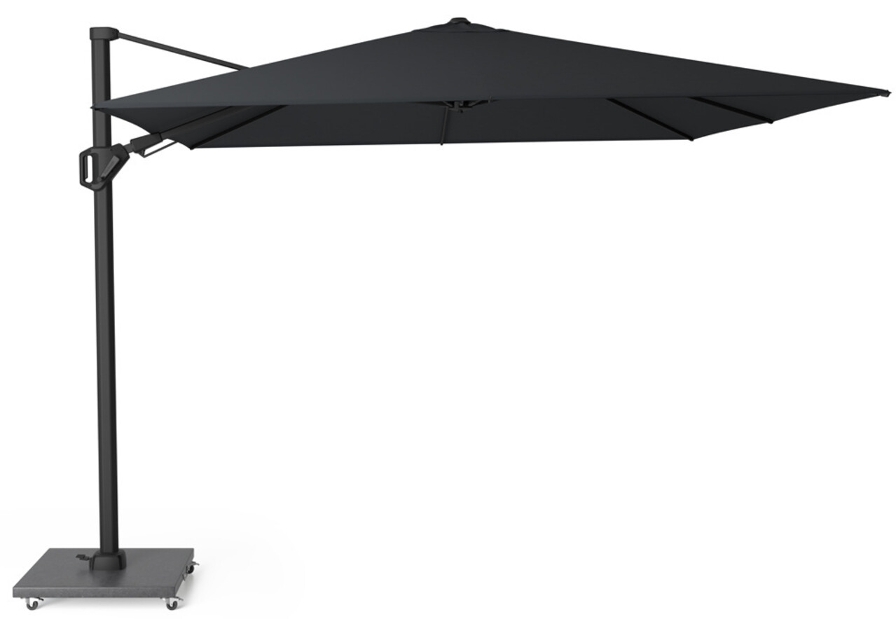 Platinum Challenger T2 premium zweefparasol 300x300 cm matt black mast jet black met parasolvoet 90KG voet en hoes Platinum Challenger T2 premium zweefparasol 300x300 cm matt black mast jet black met parasolvoet 90KG voet en hoes