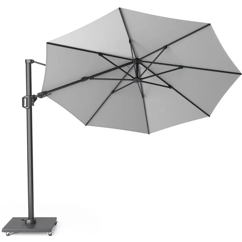 Platinum Challenger T2 zweefparasol 350 cm rond lichtgrijs met 90KG voet en hoes Platinum Challenger T2 zweefparasol 350 cm rond lichtgrijs met 90KG voet en hoes