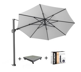 Platinum Challenger T2 zweefparasol 350 cm rond wit met 90KG voet en hoes Platinum Challenger T2 zweefparasol 350 cm rond wit met 90KG voet en hoes