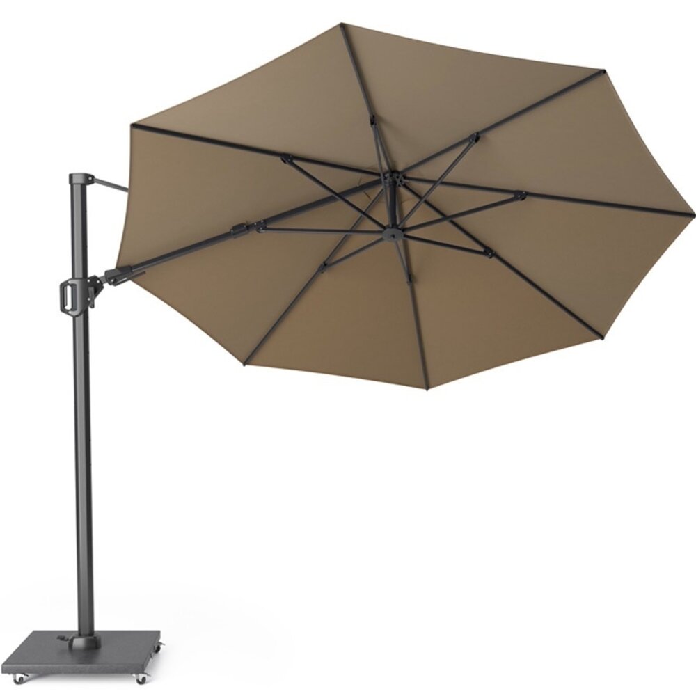 Platinum Challenger T2 zweefparasol 350 cm rond taupe met 90KG voet en hoes Platinum Challenger T2 zweefparasol 350 cm rond taupe met 90KG voet en hoes
