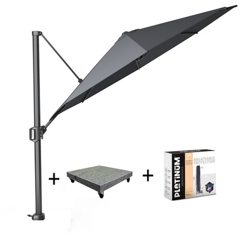 Platinum Challenger T1 parasol 350 cm rond antraciet met 90KG voet en hoes Platinum Challenger T1 parasol 350 cm rond antraciet met 90KG voet en hoes