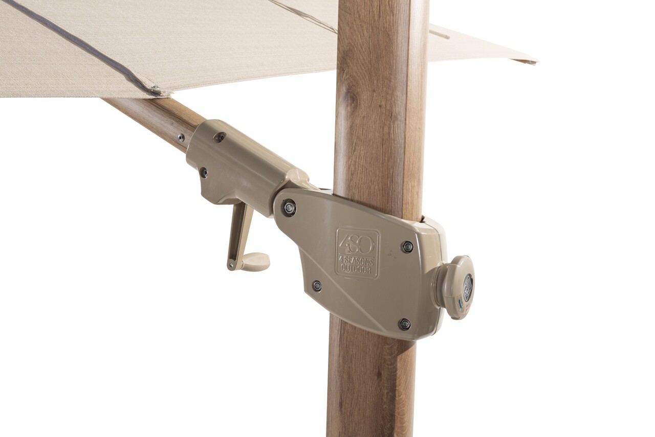 4 Seasons Outdoor Siesta premium zweefparasol 300x300 cm houtlook sand 4 Seasons Outdoor