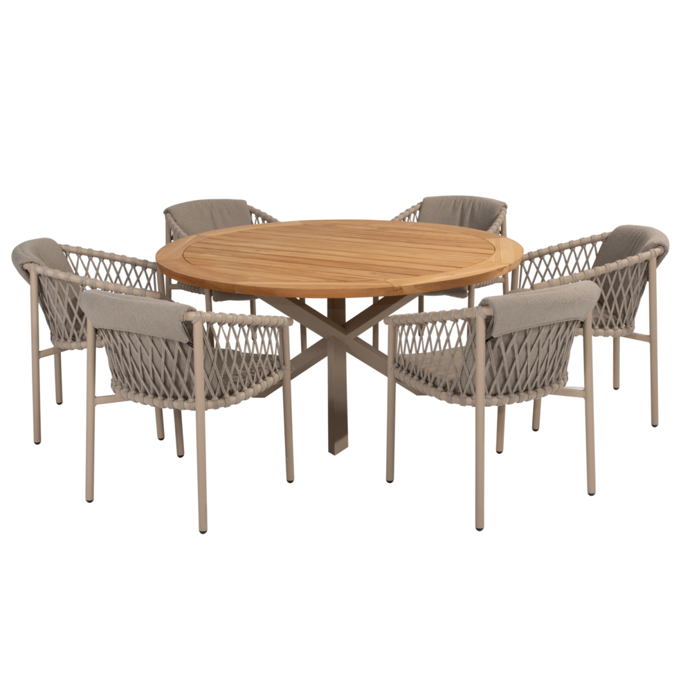 4 Seasons Outdoor Prado Allora dining tuinset 160 cm rond 7 delig latte teak 4 Seasons Outdoor