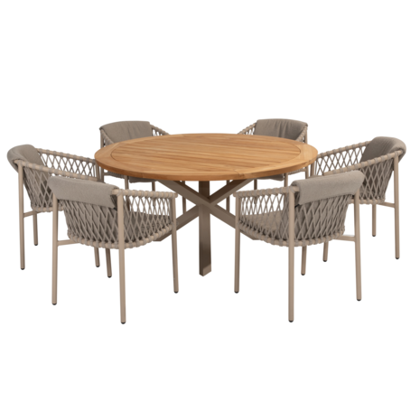 4 Seasons Outdoor Prado Allora dining tuinset 160 cm rond 7 delig latte teak 4 Seasons Outdoor