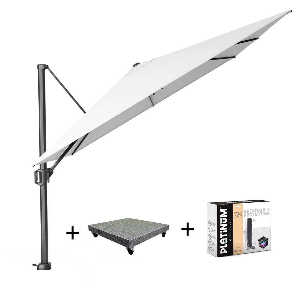 Platinum Challenger T1 zweefparasol 300x300 cm wit met parasolvoet 90kg en hoes Platinum Challenger T1 zweefparasol 300x300 cm wit met parasolvoet 90kg en hoes