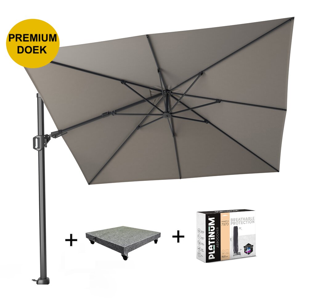 Platinum Challenger T2 premium zweefparasol 300x300 cm manhattan met 90KG voet en hoes Platinum Challenger T2 premium zweefparasol 300x300 cm manhattan met 90KG voet en hoes