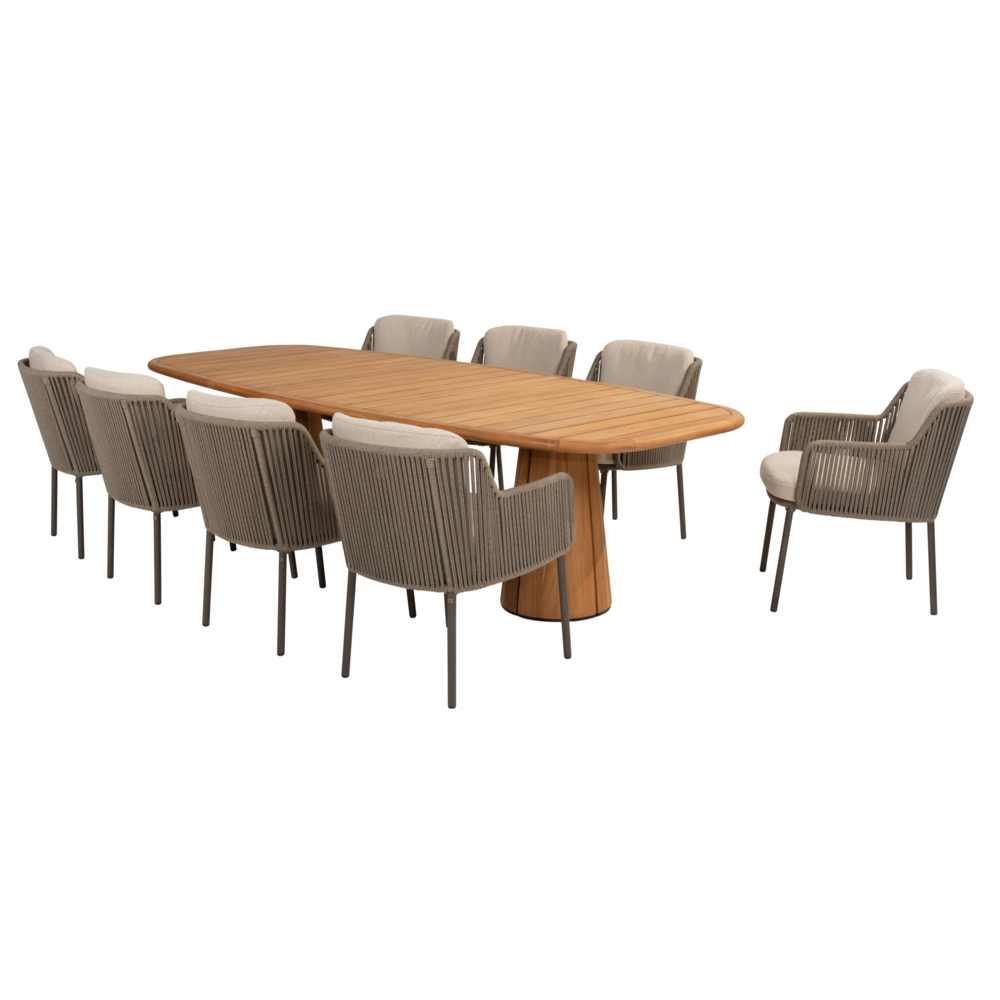 4 Seasons Outdoor Capri Bernini dining tuinset 280x110xH75 cm 9 delig teak barrel terre 4 Seasons Outdoor 4 Seasons Outdoor Capri Bernini dining tuinset 280x110xH75 cm 9 delig teak barrel terre 4 Seasons Outdoor