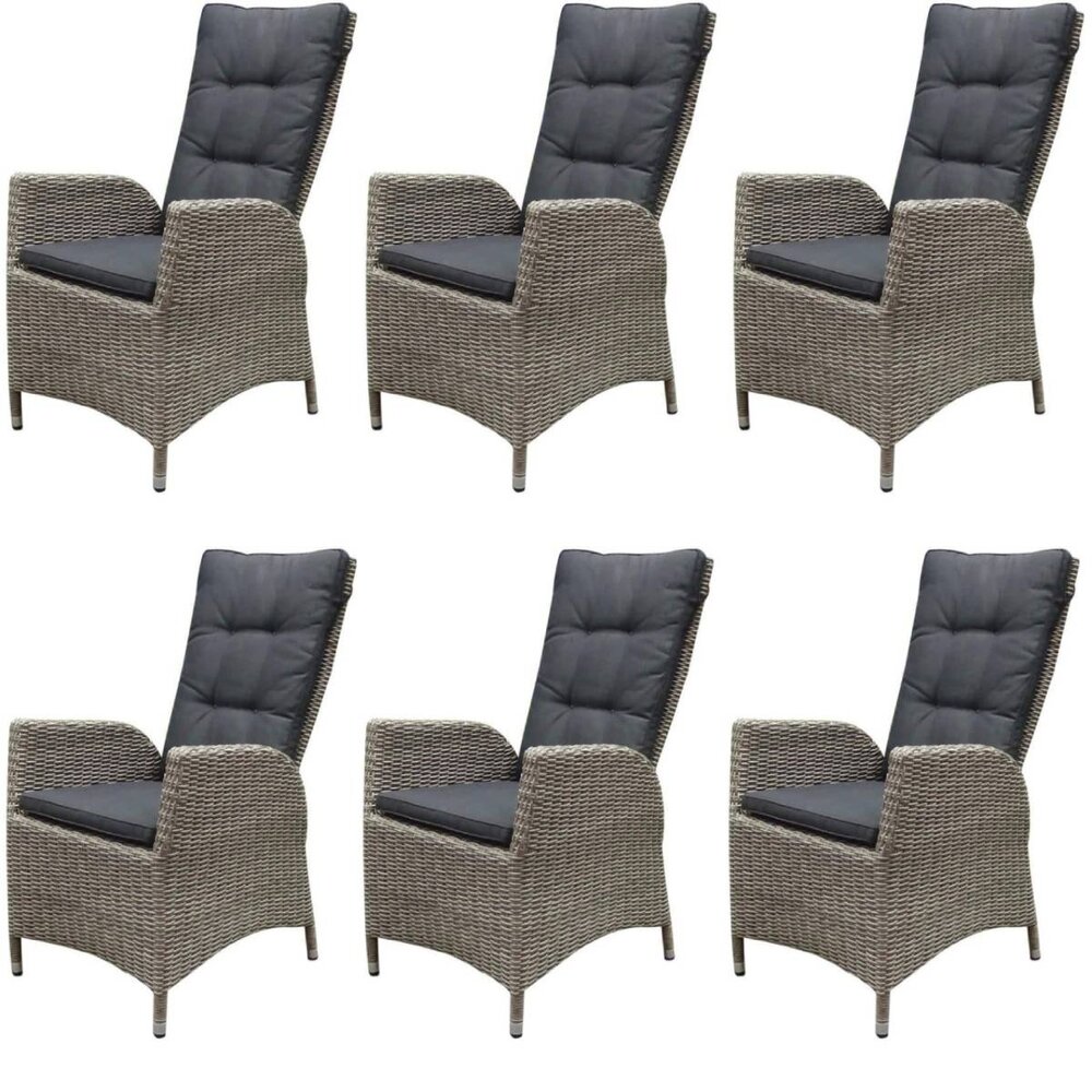 AVH-Collectie Menorca dining tuinstoel verstelbaar grijs wicker set van 6