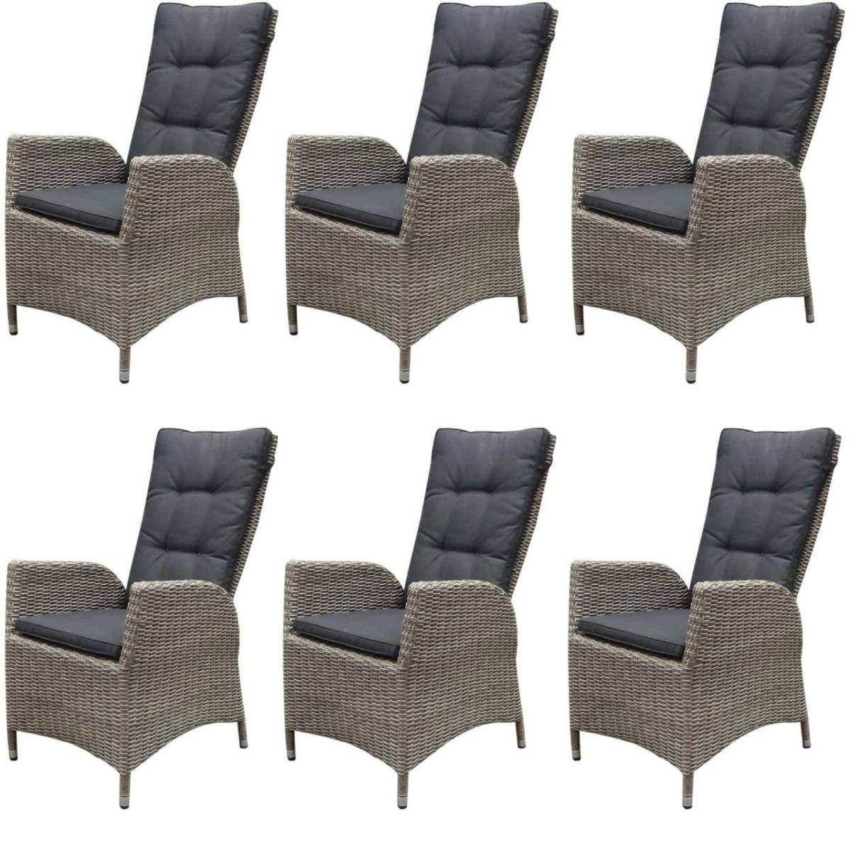 AVH-Collectie Menorca dining tuinstoel verstelbaar grijs wicker set van 6