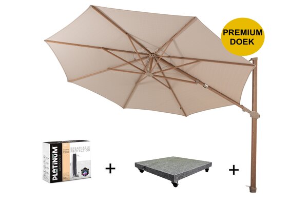 4 Seasons Outdoor Siesta premium zweefparasol 350 cmØ houtlook frame sand 4 Seasons Outdoor met 90 kg voet en hoes 4 Seasons Outdoor Siesta premium zweefparasol 350 cmØ houtlook frame sand 4 Seasons Outdoor met 90 kg voet en hoes
