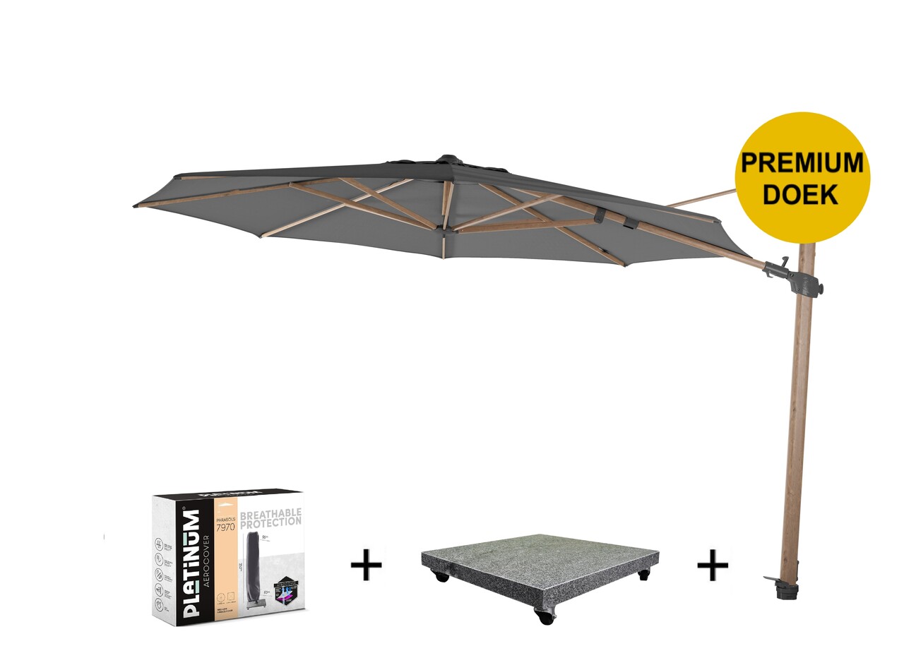 4 Seasons Outdoor Siesta premium zweefparasol 350 cmØ houtlook frame charcoal met 90KG voet en hoes 4 seasons outdoor 4 Seasons Outdoor Siesta premium zweefparasol 350 cmØ houtlook frame charcoal met 90KG voet en hoes 4 seasons outdoor