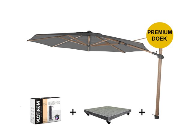4 Seasons Outdoor Siesta premium zweefparasol 350 cmØ houtlook frame charcoal met 90KG voet en hoes 4 seasons outdoor 4 Seasons Outdoor Siesta premium zweefparasol 350 cmØ houtlook frame charcoal met 90KG voet en hoes 4 seasons outdoor