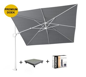 Platinum Challenger T2 premium zweefparasol 300x300 cm witte mast manhattan met 90KG voet en hoes Platinum Challenger T2 premium zweefparasol 300x300 cm witte mast manhattan met 90KG voet en hoes