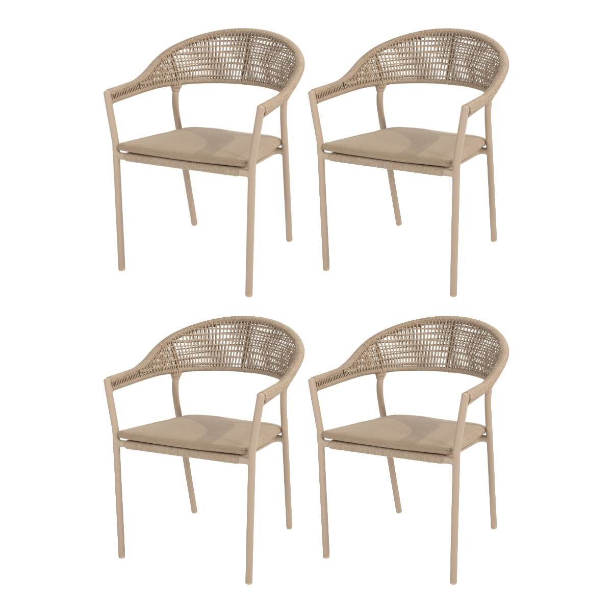 4 Seasons Outdoor Sienna stapelbare dining tuinstoel rope venao latte Taste 4SO set van 4