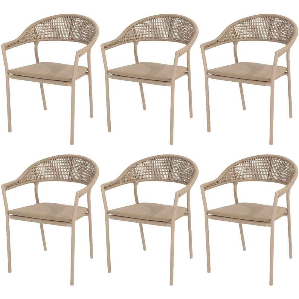 4 Seasons Outdoor Sienna stapelbare dining tuinstoel rope venao latte Taste 4SO set van 6