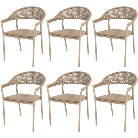4 Seasons Outdoor Sienna stapelbare dining tuinstoel rope venao latte Taste 4SO set van 6