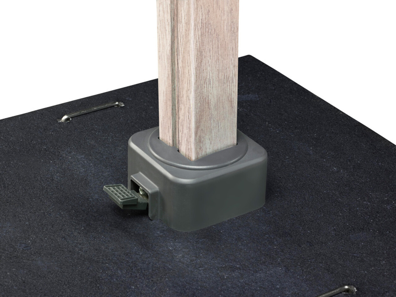 Platinum Icon premium zweefparasol 400x300 cm oak mast faded black met 150 KG voet en hoes