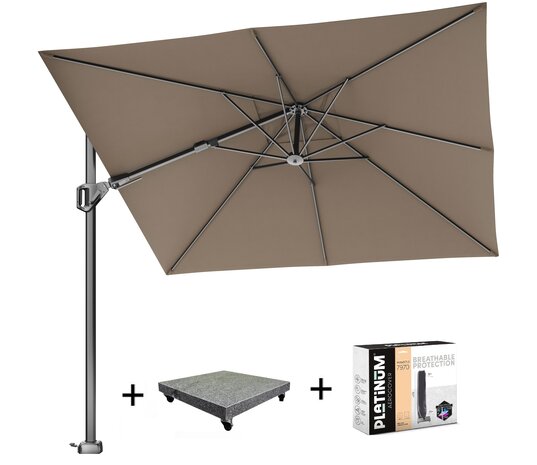 Platinum Voyager T2 zweefparasol 270x270 cm Havanna met 90KG voet en hoes Platinum Voyager T2 zweefparasol 270x270 cm Havanna met 90KG voet en hoes