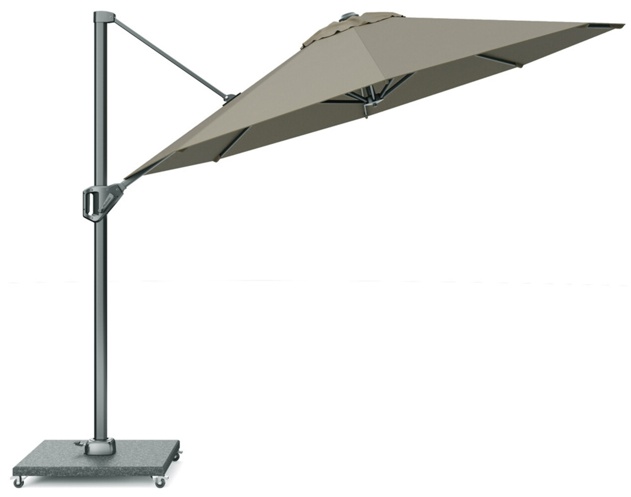 Platinum Voyager T1 zweefparasol 300 cm rond taupe met 75KG voet en hoes Platinum Voyager T1 zweefparasol 300 cm rond taupe met 75KG voet en hoes