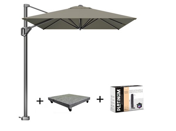 Platinum Voyager T1 zweefparasol 300x200 cm taupe met 75KG voet en hoes Platinum Voyager T1 zweefparasol 300x200 cm taupe met 75KG voet en hoes