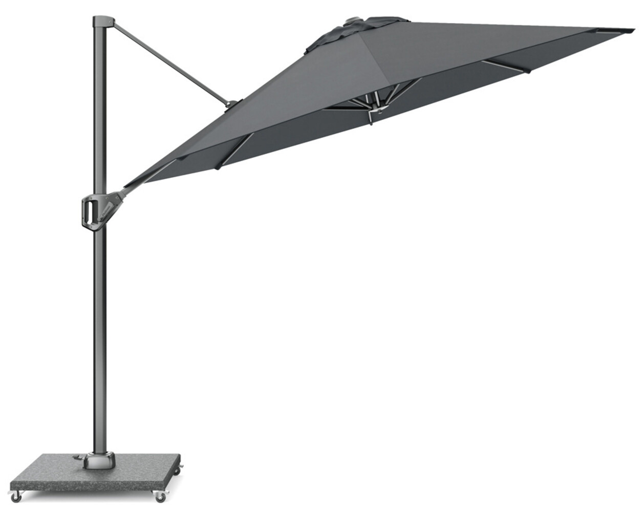 Platinum Voyager T1 zweefparasol 300 cm rond antraciet met 75KG voet en hoes Platinum Voyager T1 zweefparasol 300 cm rond antraciet met 75KG voet en hoes