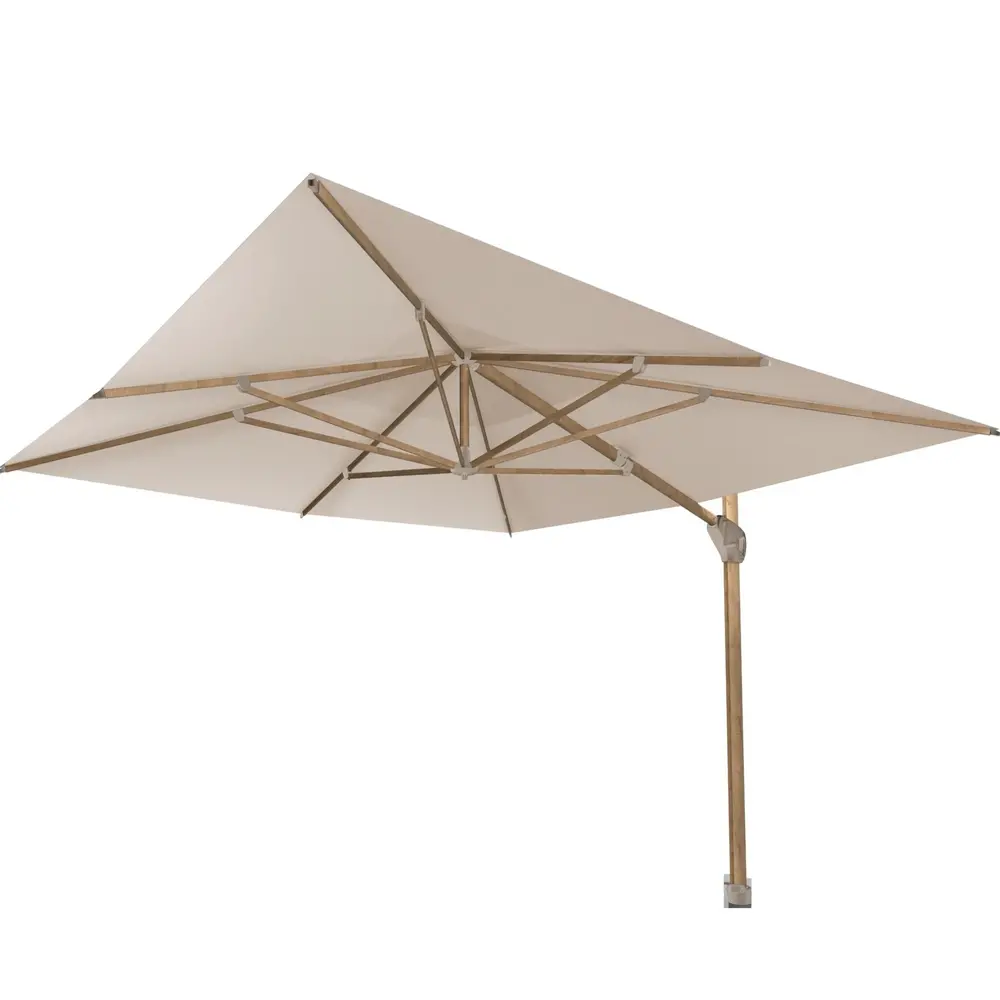 4 Seasons Outdoor Hacienda zweefparasol 300x400 cm houtlook zand 4 Seasons Outdoor met 120 KG voet en hoes