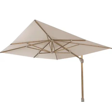 4 Seasons Outdoor Hacienda zweefparasol 300x400 cm houtlook zand 4 Seasons Outdoor met 120 KG voet en hoes