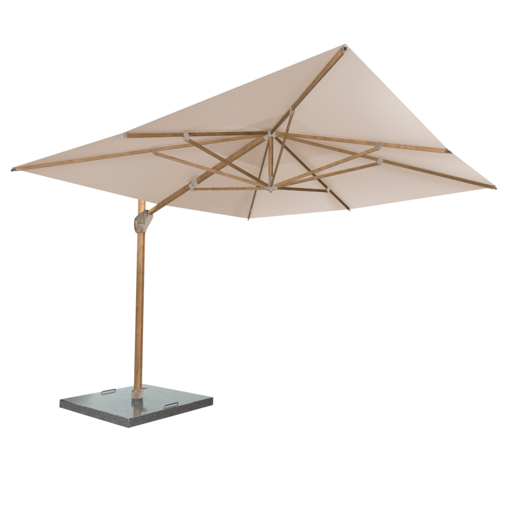 4 Seasons Outdoor Hacienda zweefparasol 300x400 cm houtlook zand 4 Seasons Outdoor met 120 KG voet en hoes