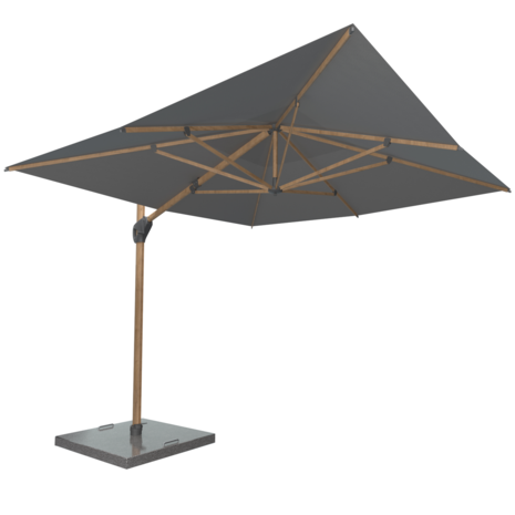 4 Seasons Outdoor Hacienda zweefparasol 300x400 cm houtlook frame charcoal 4 Seasons Outdoor met 125 KG voet en hoes