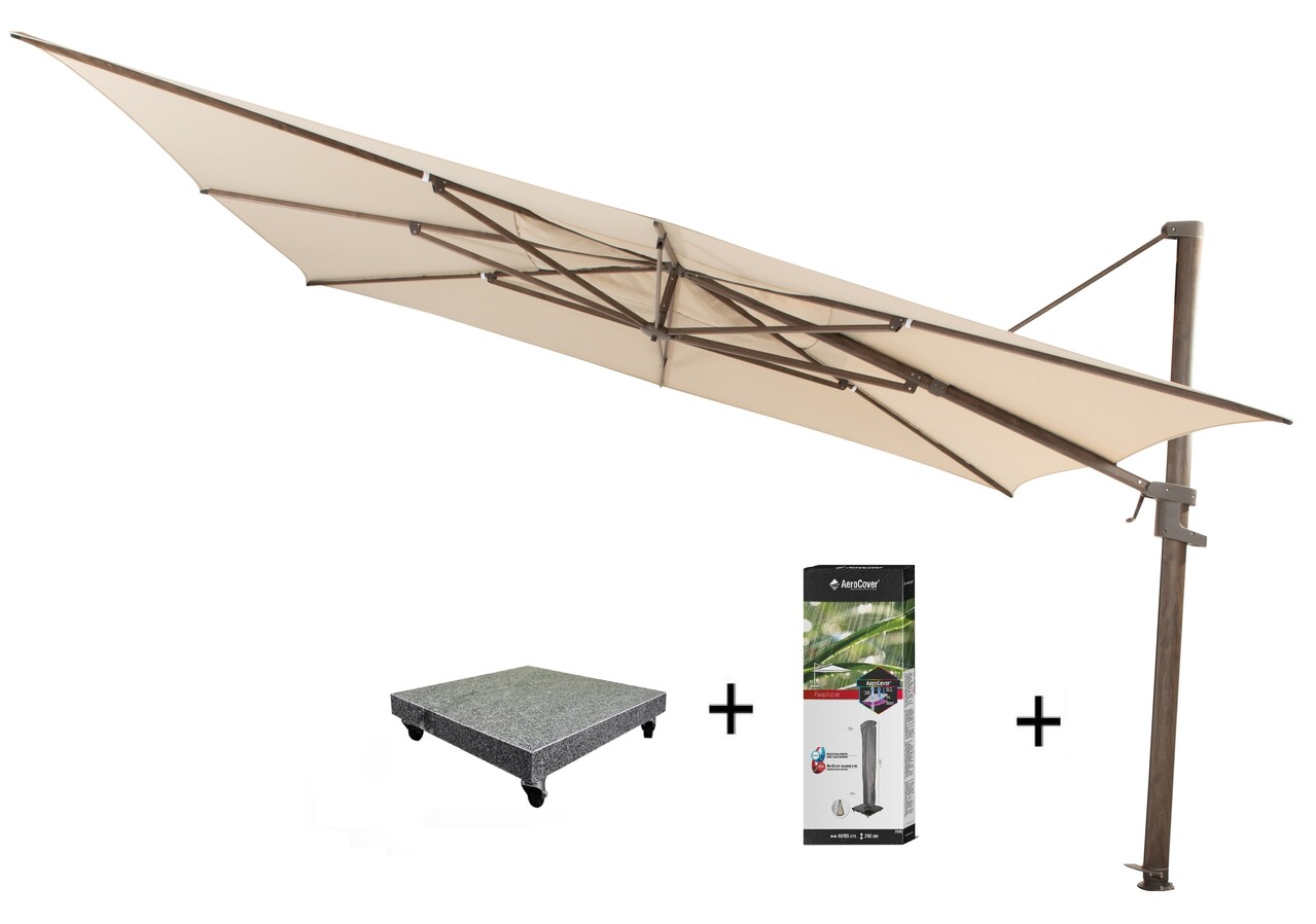 4 Seasons Outdoor Finca zweefparasol 400x300 cm wenge frame beach 4 Seasons Outdoor met 120 KG voet en hoes