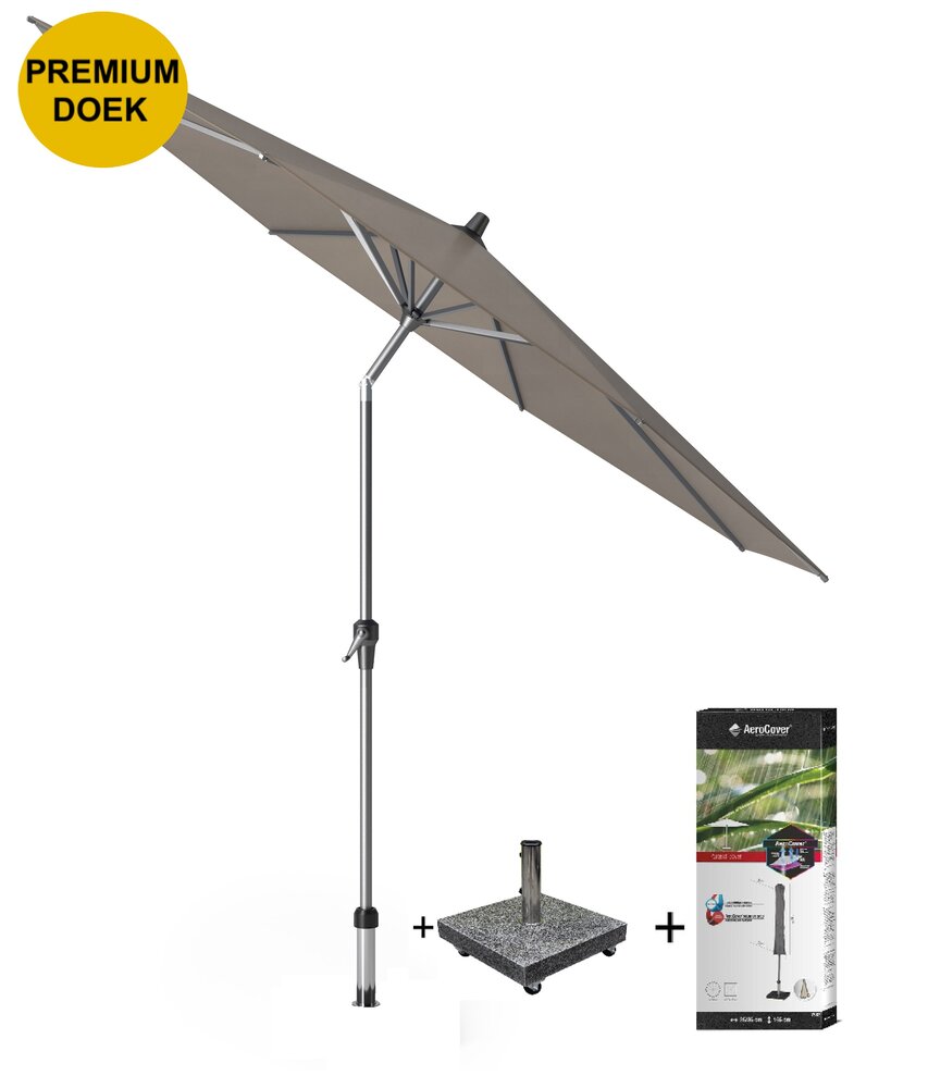 Platinum Riva premium parasol 300 cm rond havanna met kniksysteem met 40 KG voet en hoes Platinum Riva premium parasol 300 cm rond havanna met kniksysteem met 40 KG voet en hoes